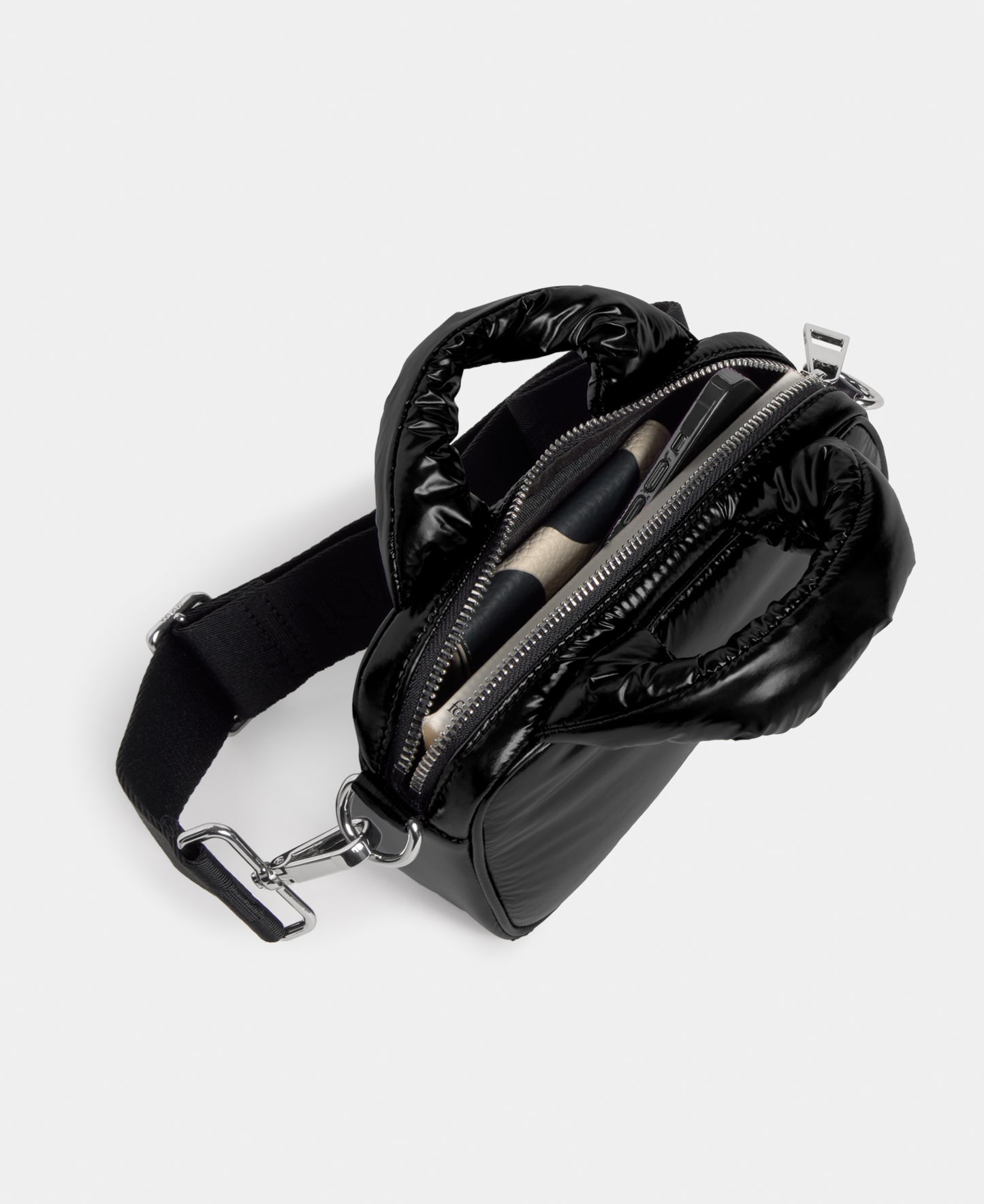 Interior of the mini bag black colour with a shiny finish - Wouf