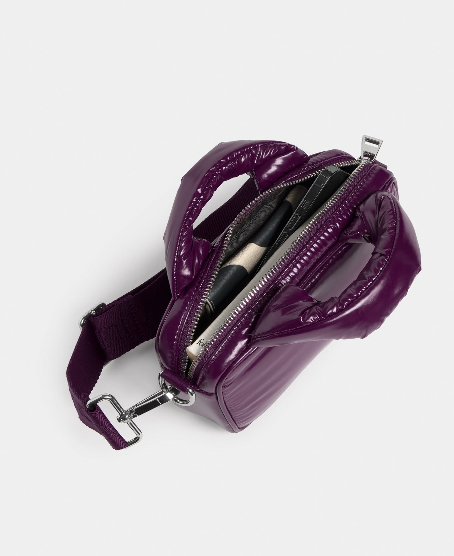 Interior of the mini bag plum colour with a shiny finish - Wouf