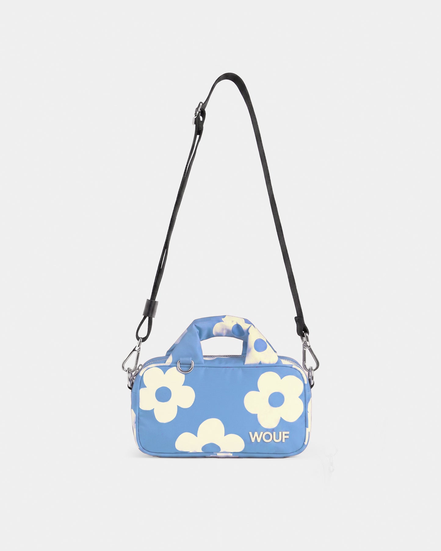 Mini bag with cream daisy print on a light blue background - Wouf