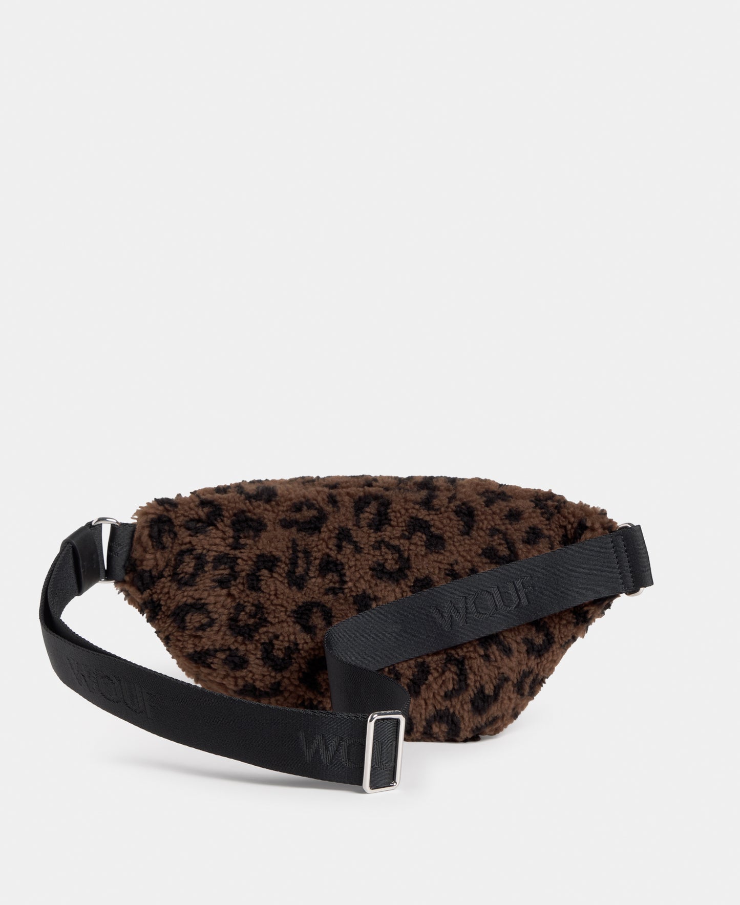 Interior de la riñonera de tejido teddy con estampado de leopardo en tonos marrones y negros - Wouf