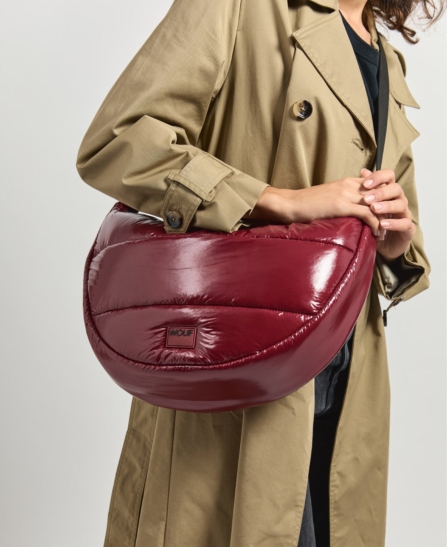 Burgundy Glossy Large Crossbody Bag