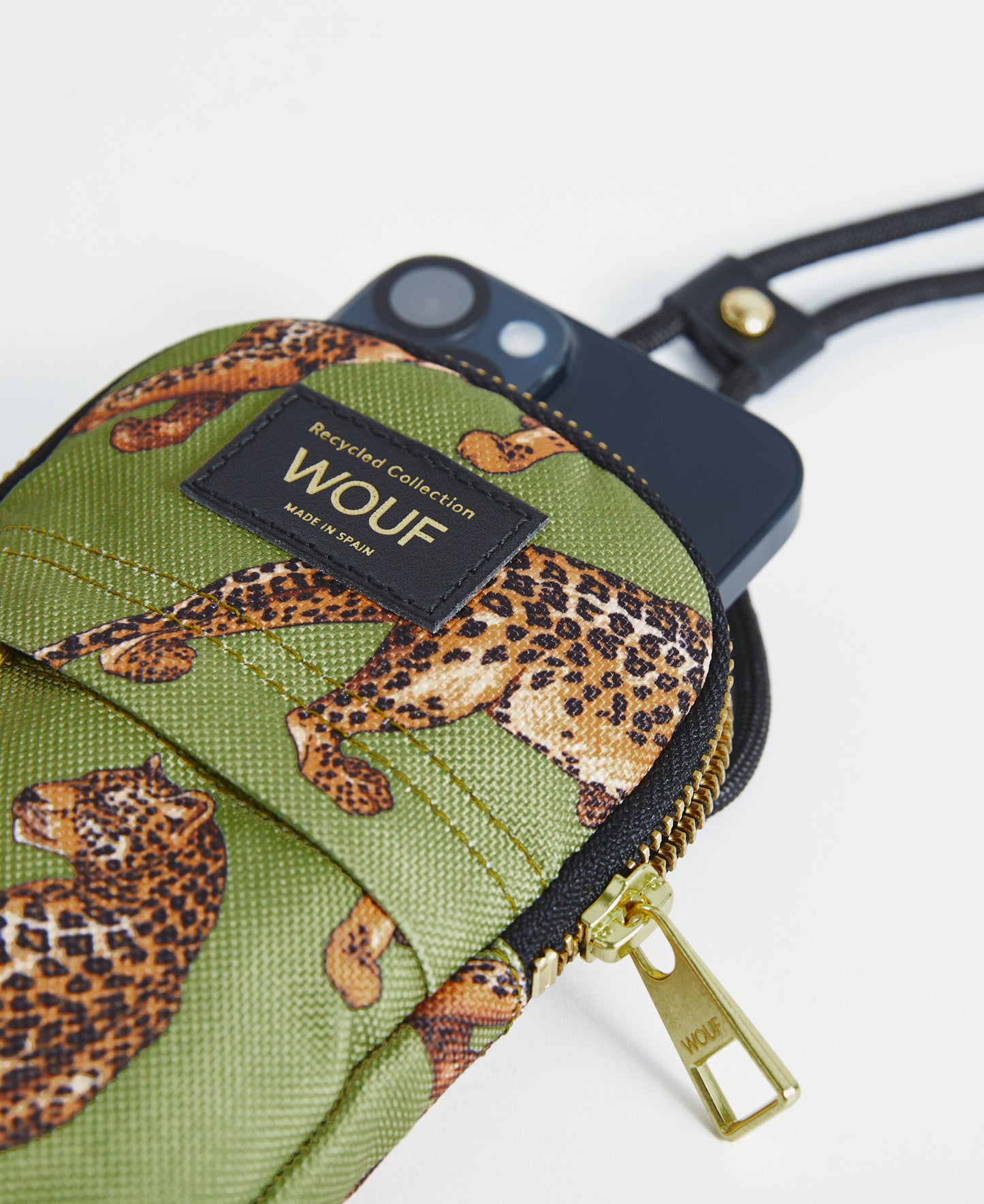 Minibolso para móvil Olive Leopard