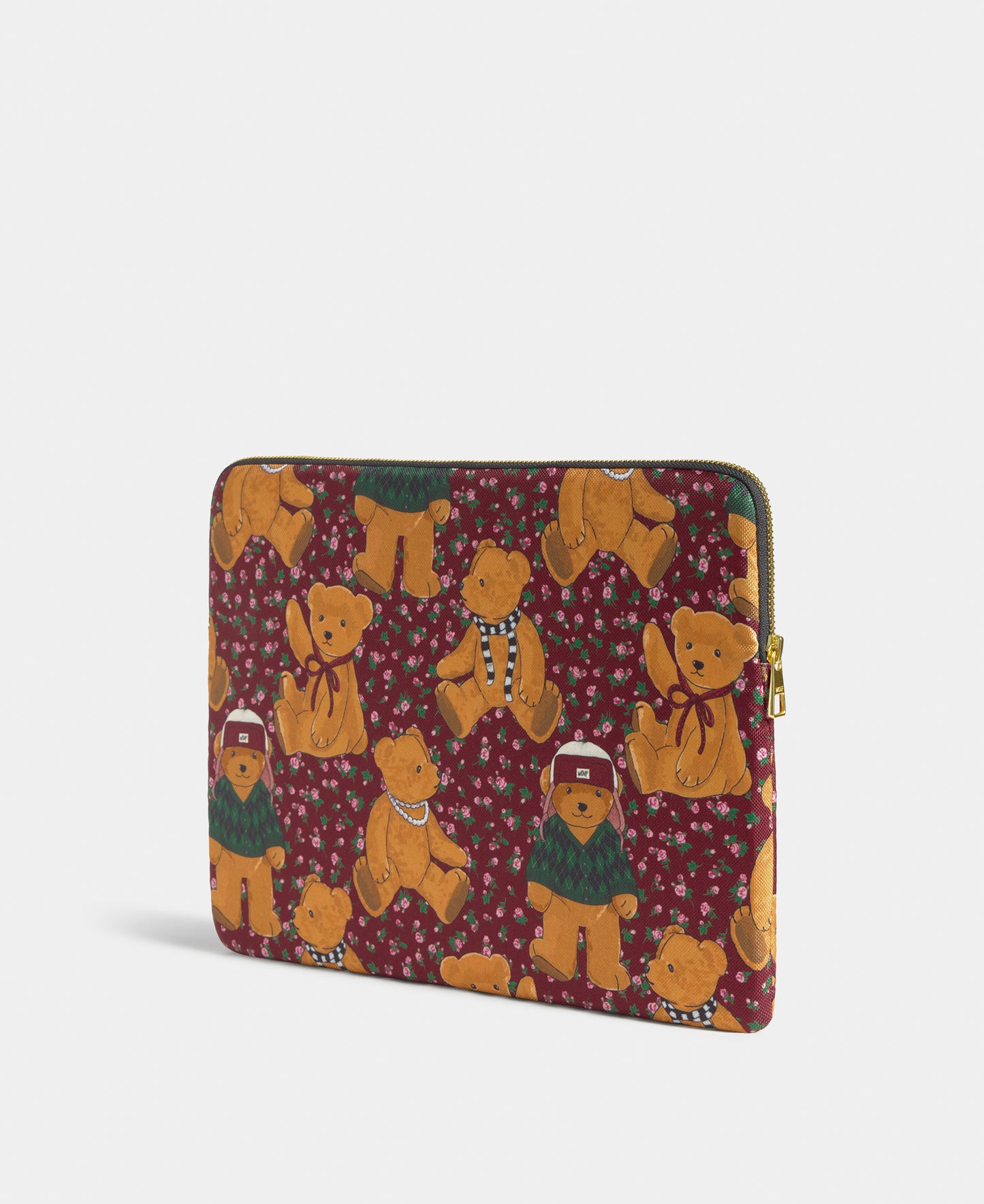 Back view of the Cozy laptop sleeve 13-14 with teddy bear print - Wouf