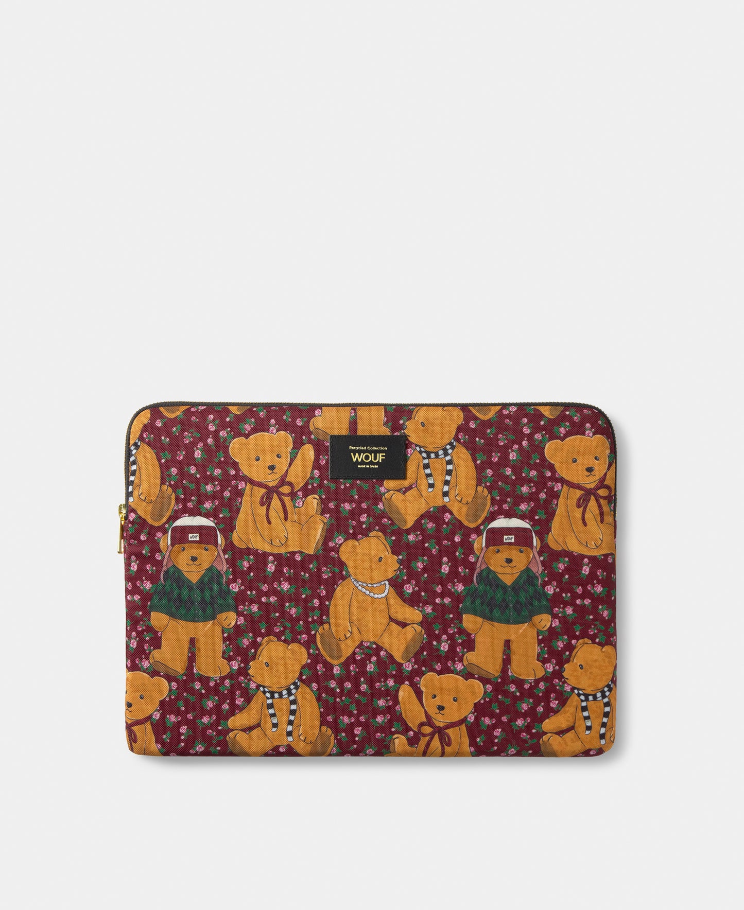Cozy laptop sleeve 13-14 with teddy bear print - Wouf
