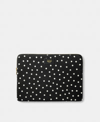 Grace 13-14 laptop sleeve with white polka dot print on a black background - Wouf