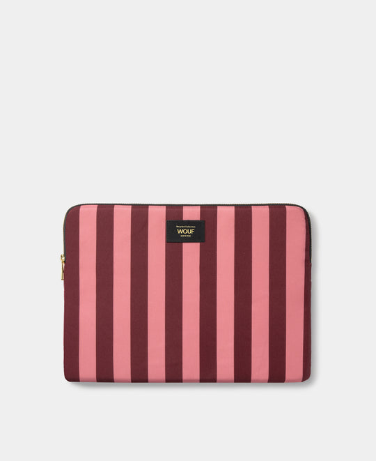 Funda para portátil de 13-14 Sophie con estampado de rayas rosas y burdeos - Wouf