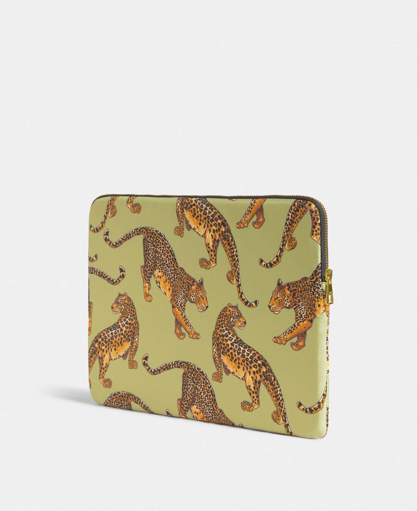 Back view of the Avo Leopard laptop sleeve 15-16 with green and black leopard print - Wouf