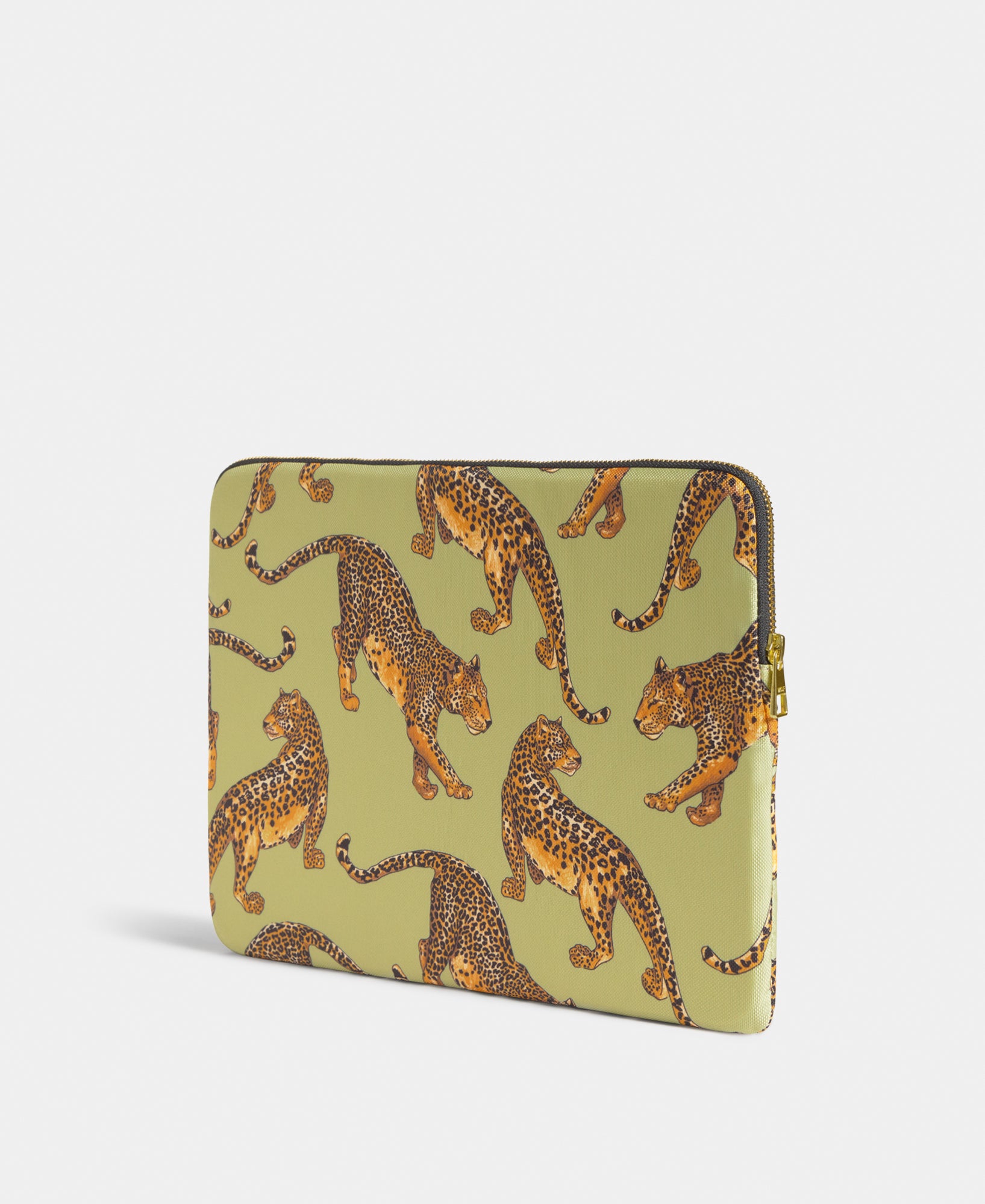 Back view of the Avo Leopard laptop sleeve 15-16 with green and black leopard print - Wouf