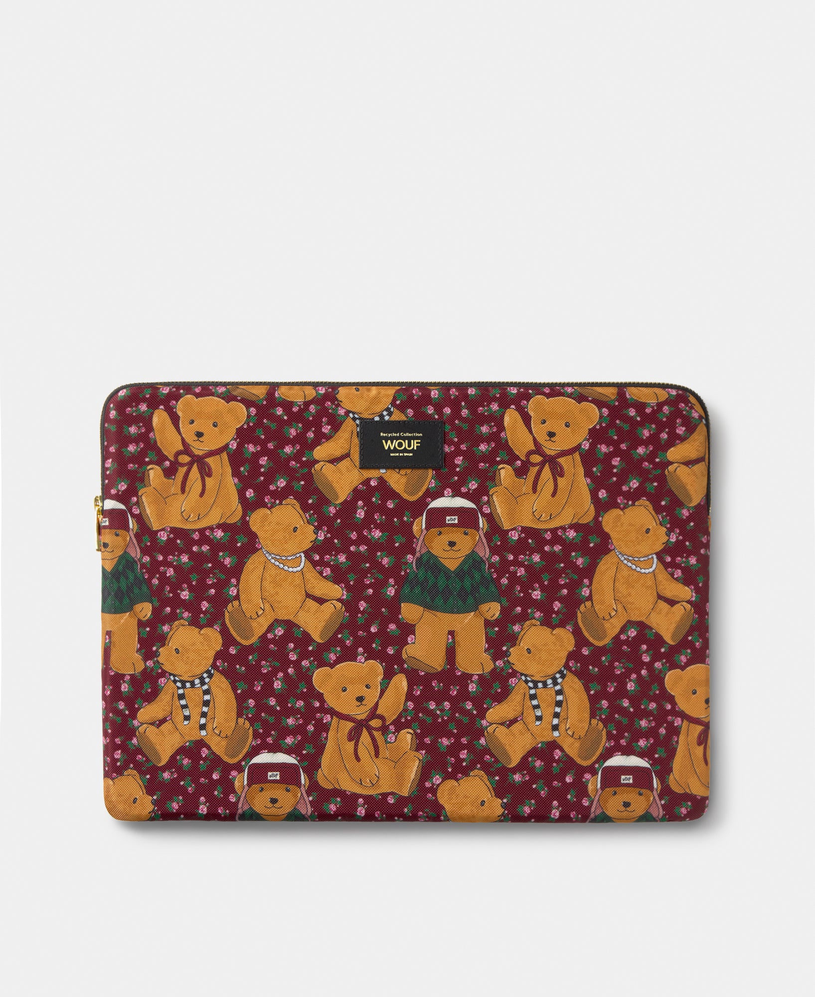 Cozy laptop sleeve 15-16 with teddy bear print - Wouf