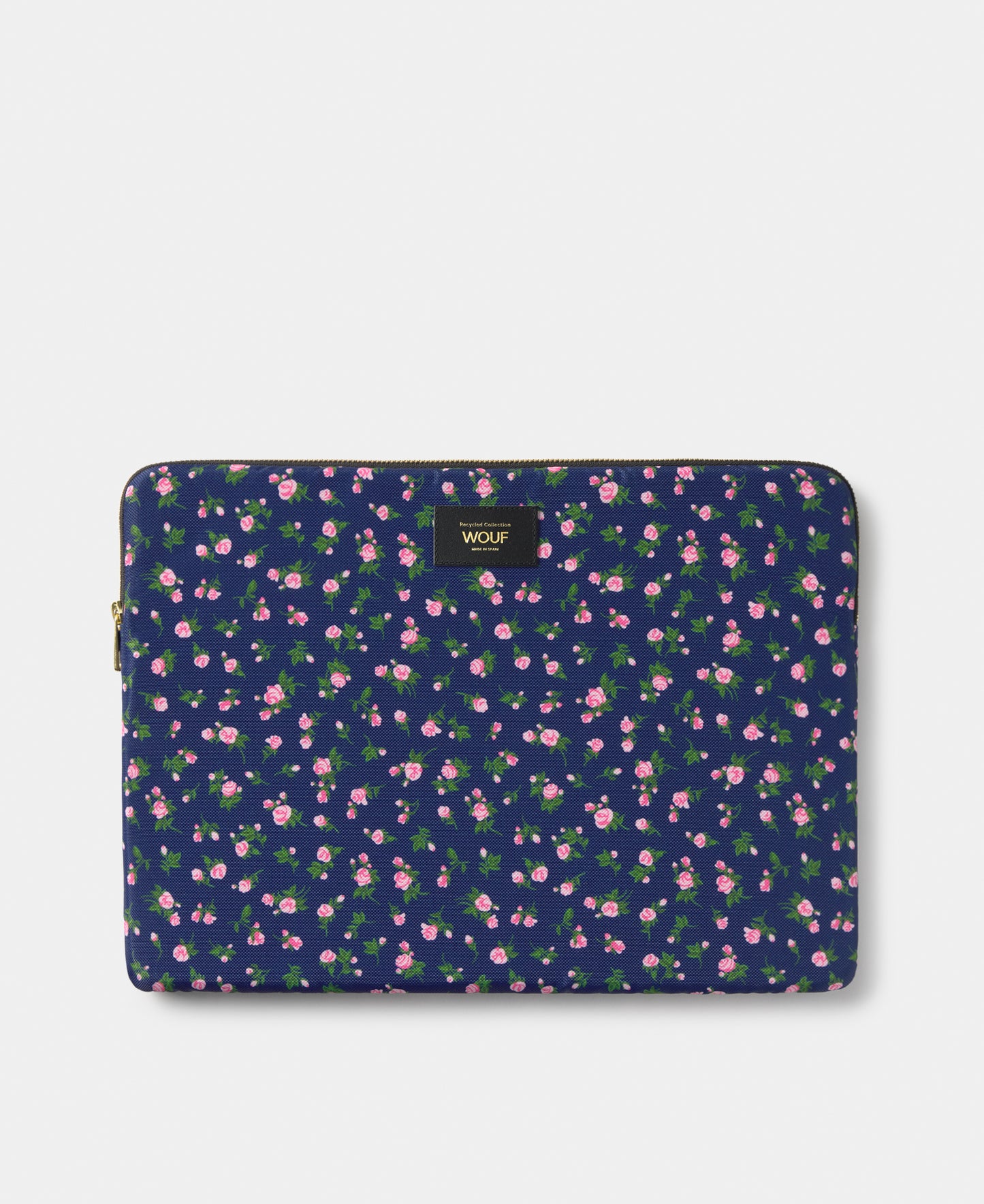 Edith 15-16 laptop sleeve with pink and green floral print on a navy background - Wouf