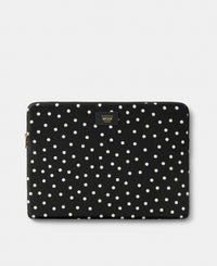 Grace 15-16 laptop sleeve with white polka dot print on a black background - Wouf