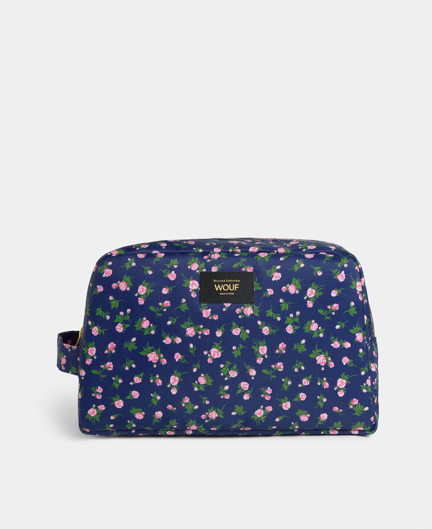 Edith large toiletry bag with pink and green floral print on a navy background - Wouf