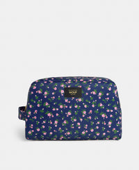 Edith large toiletry bag with pink and green floral print on a navy background - Wouf