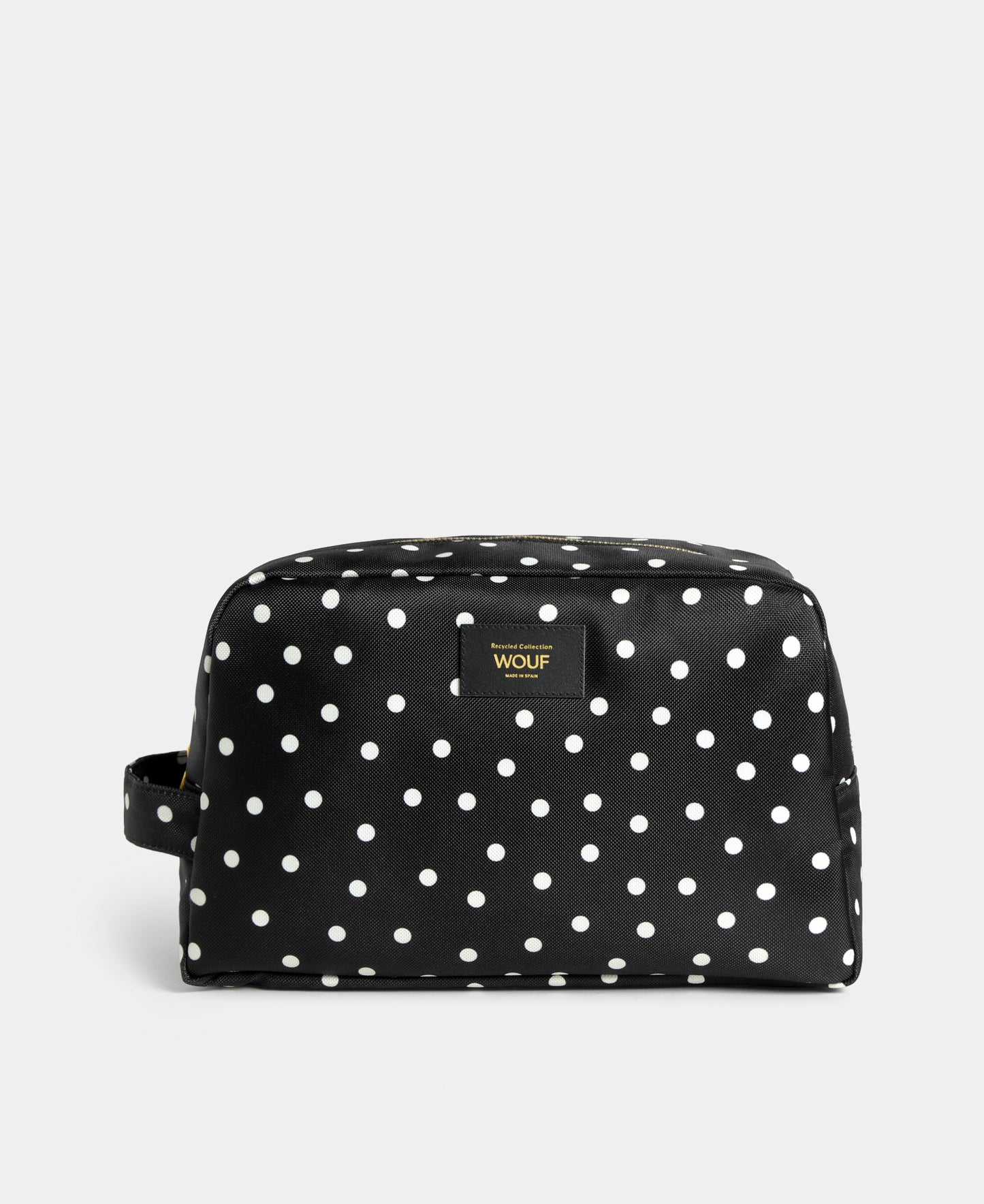 Grace large toiletry bag with white polka dot print on a black background - Wouf