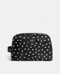 Grace large toiletry bag with white polka dot print on a black background - Wouf