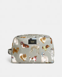 Puppy large toiletry bag with multicolour dog print on a grey background - Wouf