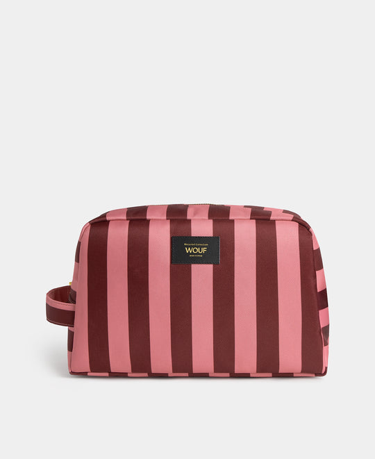 Sophie large toiletry bag with pink and burgundy striped print - Wouf