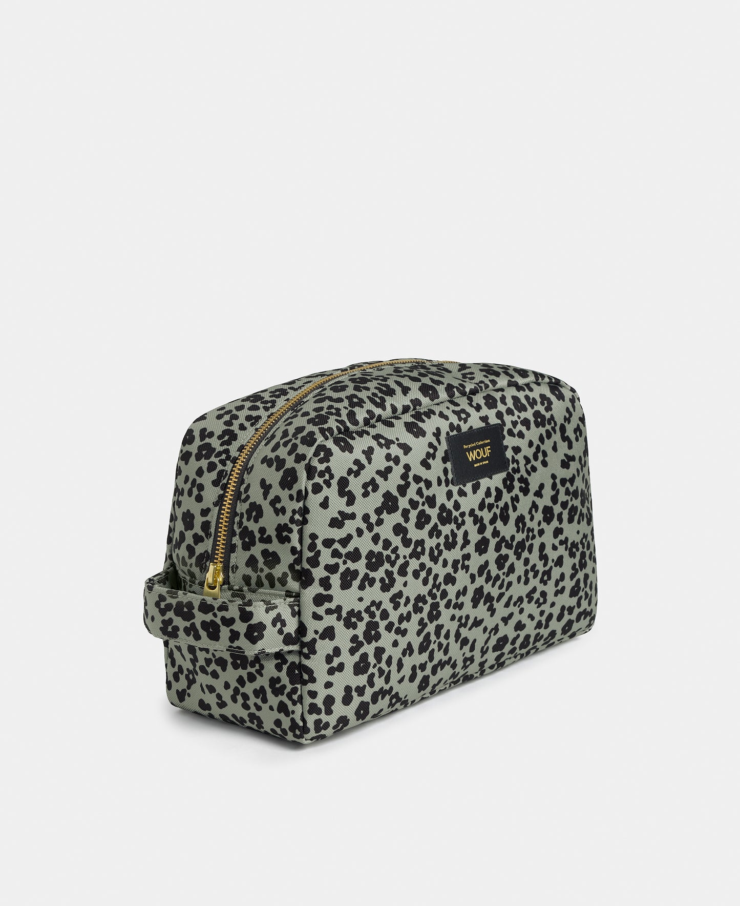 Side view of the Steel Roar large toiletry bag with grey and black animal print - Wouf