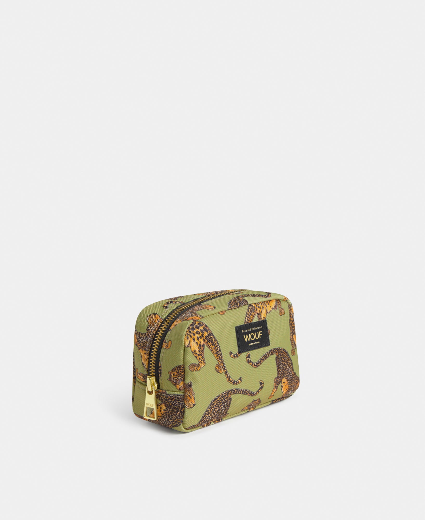 Side view of the Avo Leopard makeup bag with green and black leopard print - Wouf