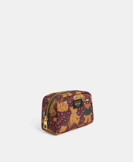 Vue latérale de la trousse de maquillage Cozy à imprimé oursons teddy - Wouf