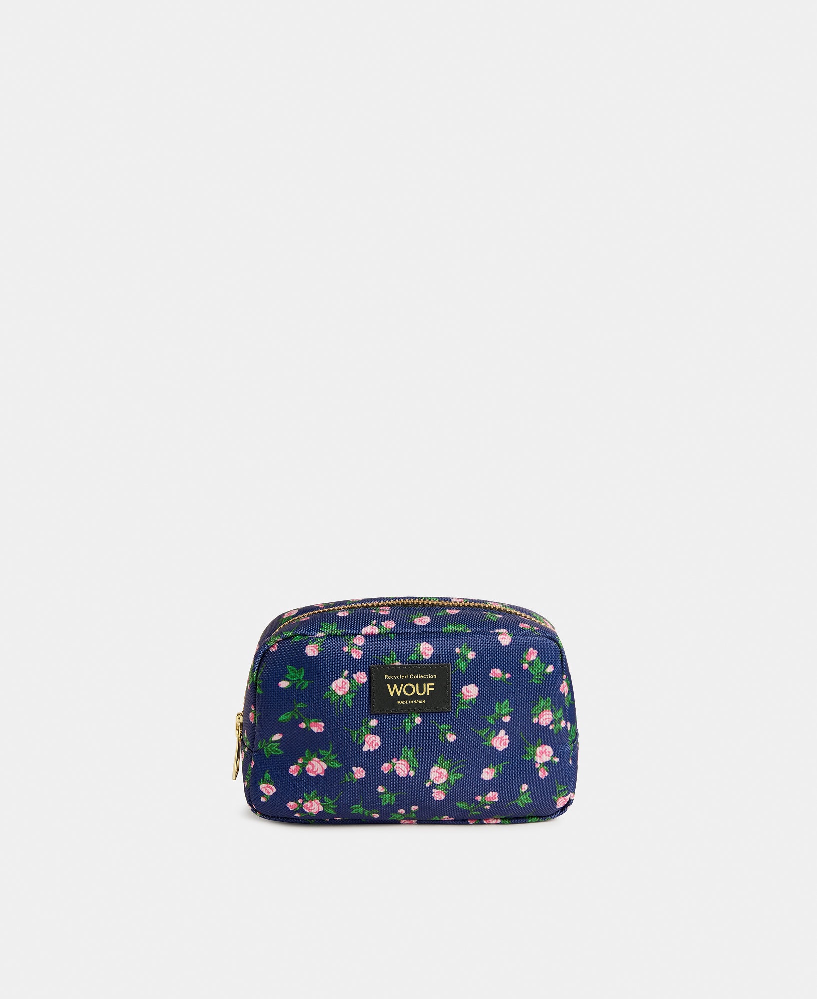 Edith makeup bag with pink and green floral print on a navy background - Wouf