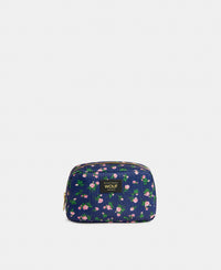 Edith makeup bag with pink and green floral print on a navy background - Wouf
