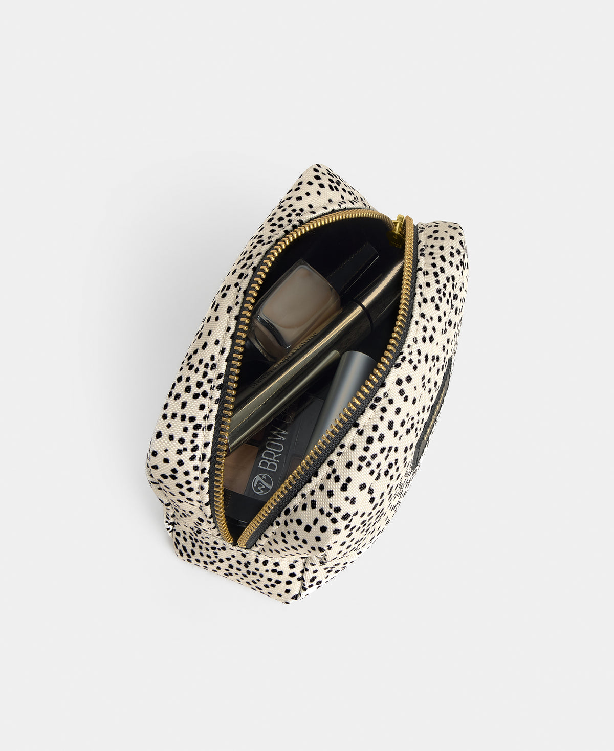 Détail intérieure de la trousse de maquillage Panna à micro-imprimé beige et noir - Wouf