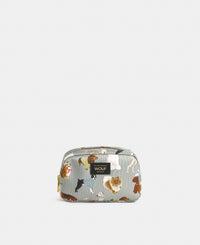 Puppy makeup bag with multicolour dog print on a grey background - Wouf