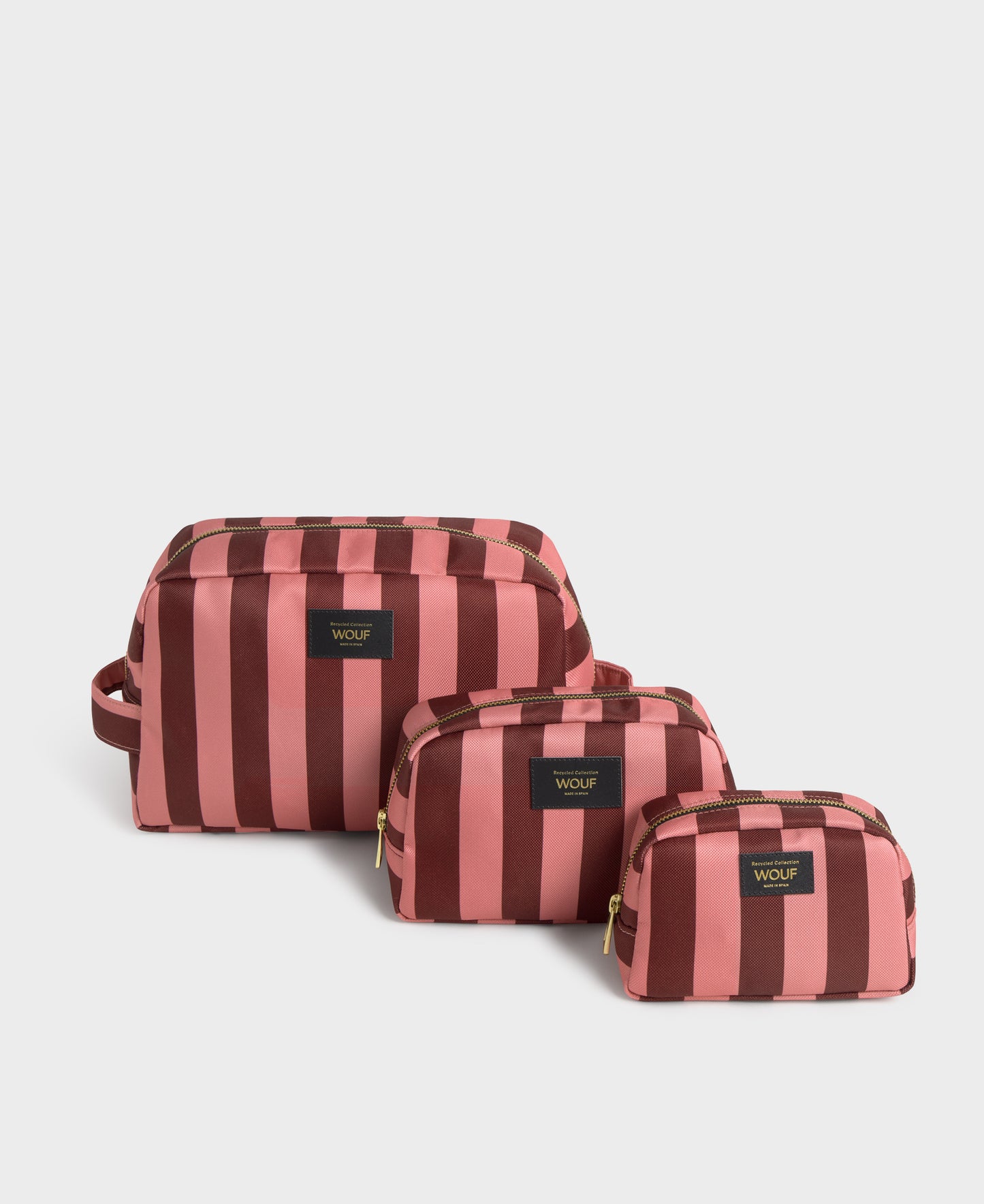 Sophie toiletry bag set with pink and burgundy striped print - Wouf