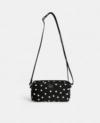 Grace mini crossbody bag with white polka dot print on a black background - Wouf