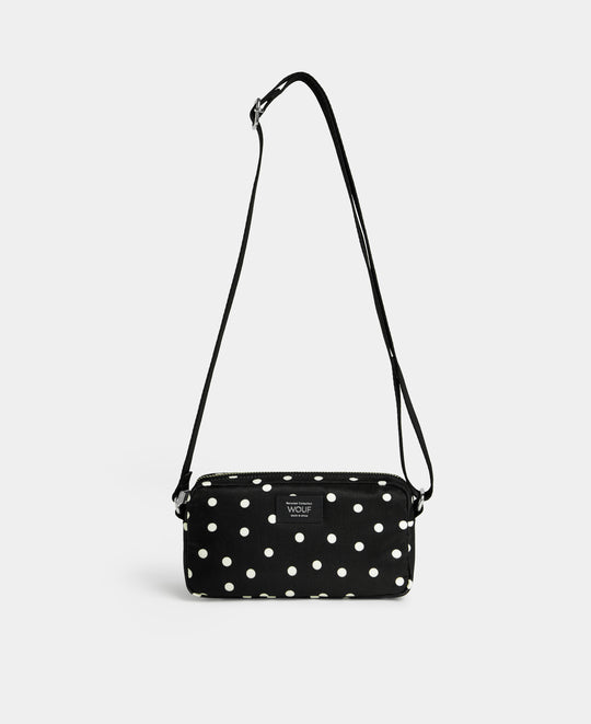 Mini sac bandoulière Grace à pois blancs sur fond noir - Wouf