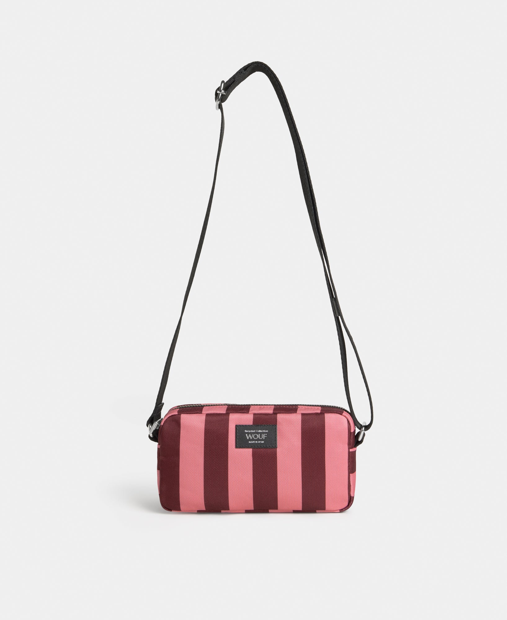 Sophie mini crossbody bag with pink and burgundy striped print - Wouf