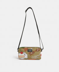 Tender mini crossbody bag with multicolour illustrated print on a khaki background - Wouf