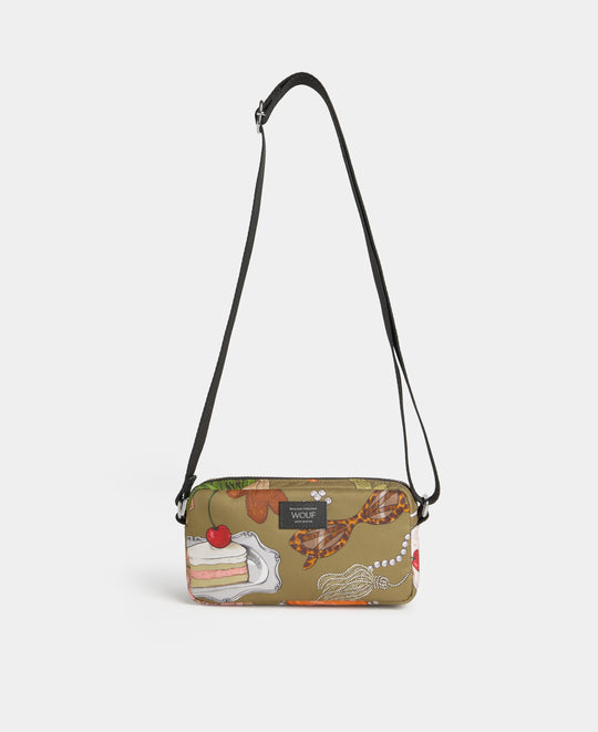 Mini sac bandoulière Tender à imprimé illustré multicolore sur fond kaki - Wouf