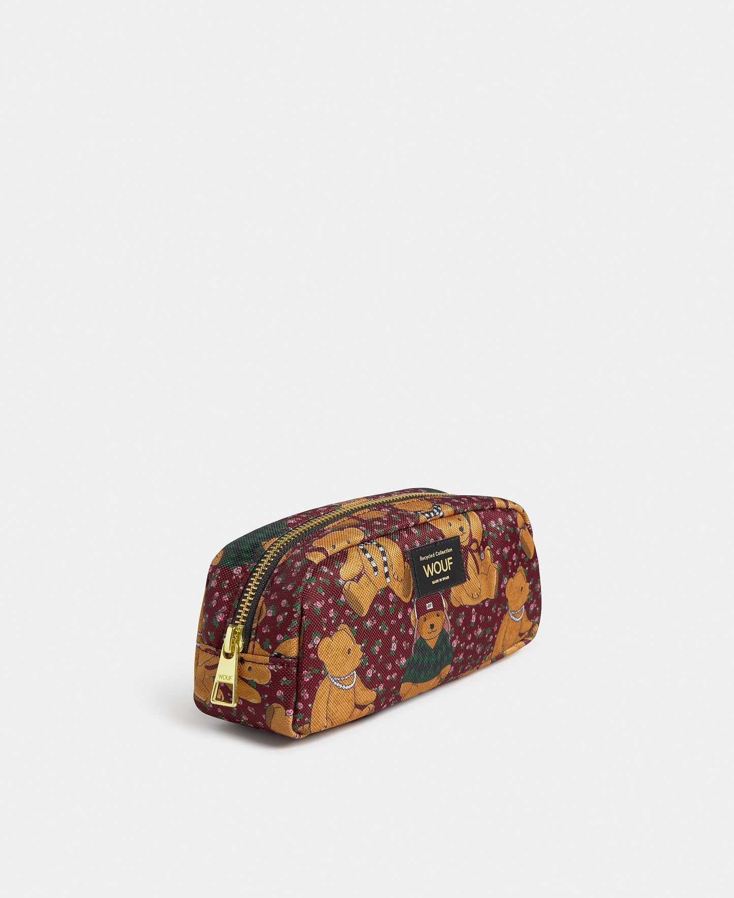 Side view of the Cozy pencil case with teddy bear print - Wouf
