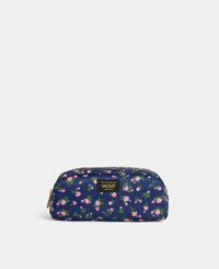Edith pencil case with pink and green floral print on a navy background - Wouf