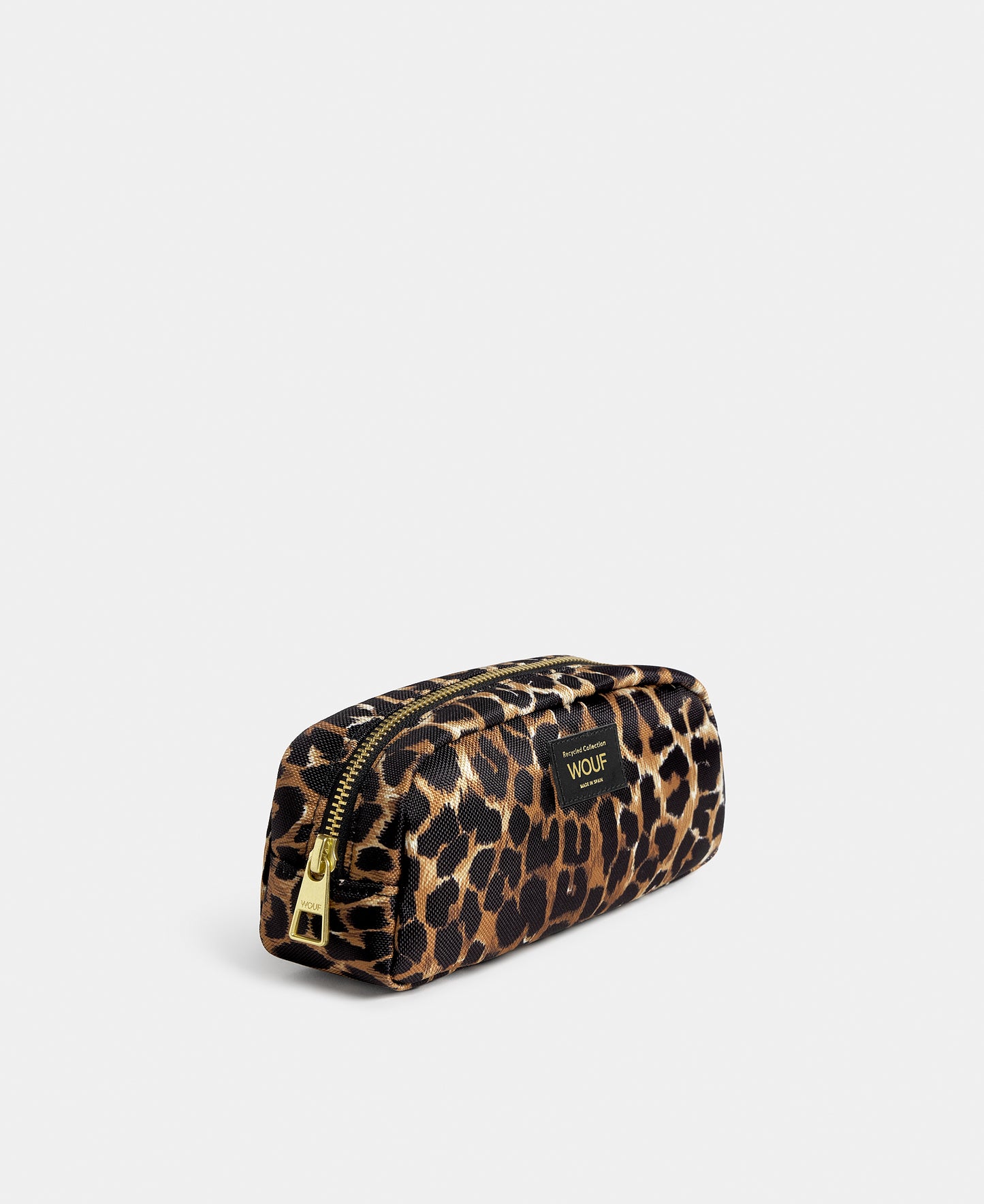 Side view of the Icon pencil case with black and brown leopard print - Wouf