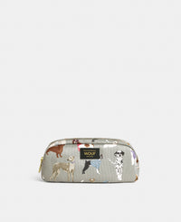 Puppy pencil case with multicolour dog print on a grey background - Wouf