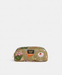 Tender pencil case with multicolour illustrated print on a khaki background - Wouf