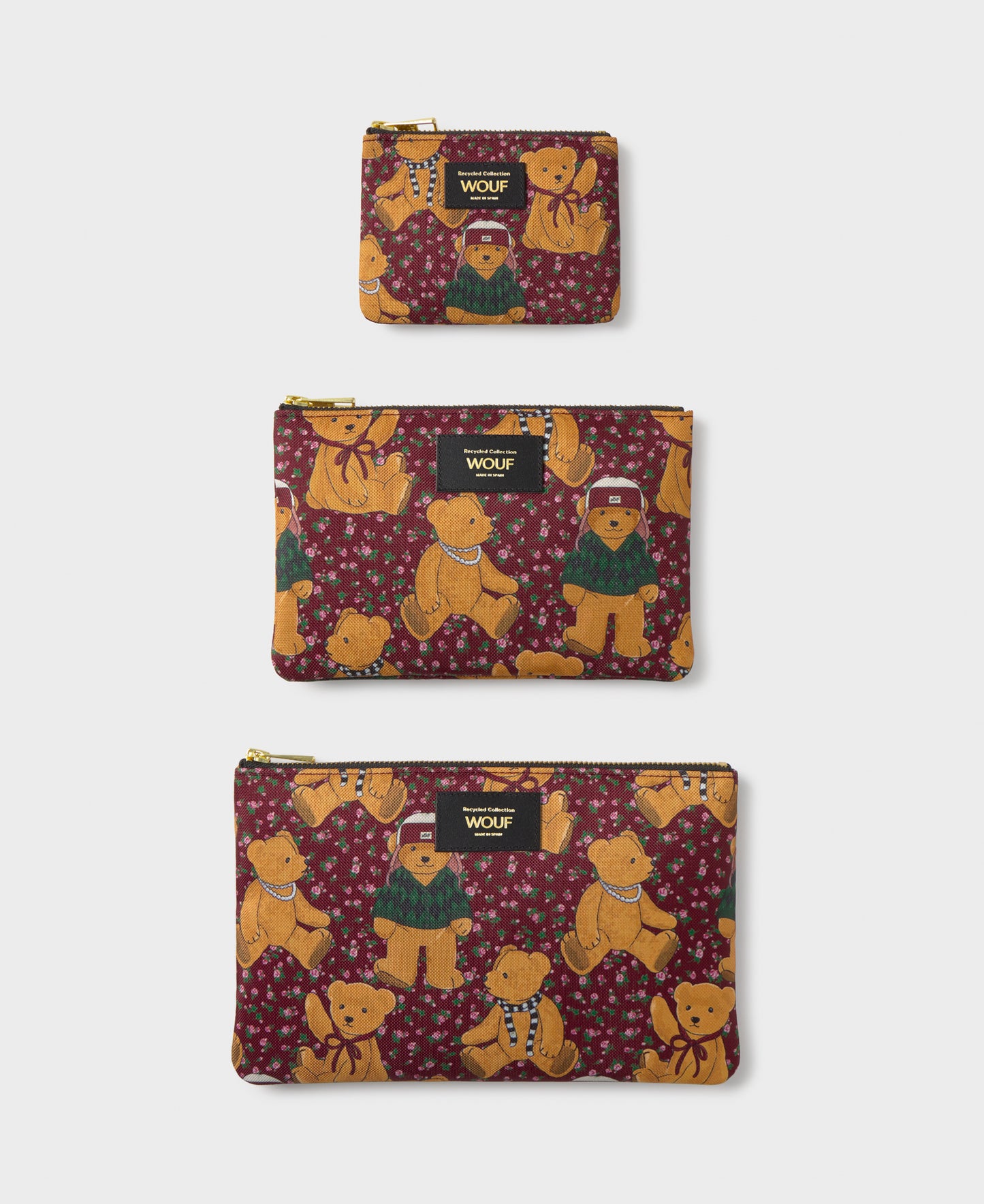 Cozy pouch set with teddy bear print - Wouf