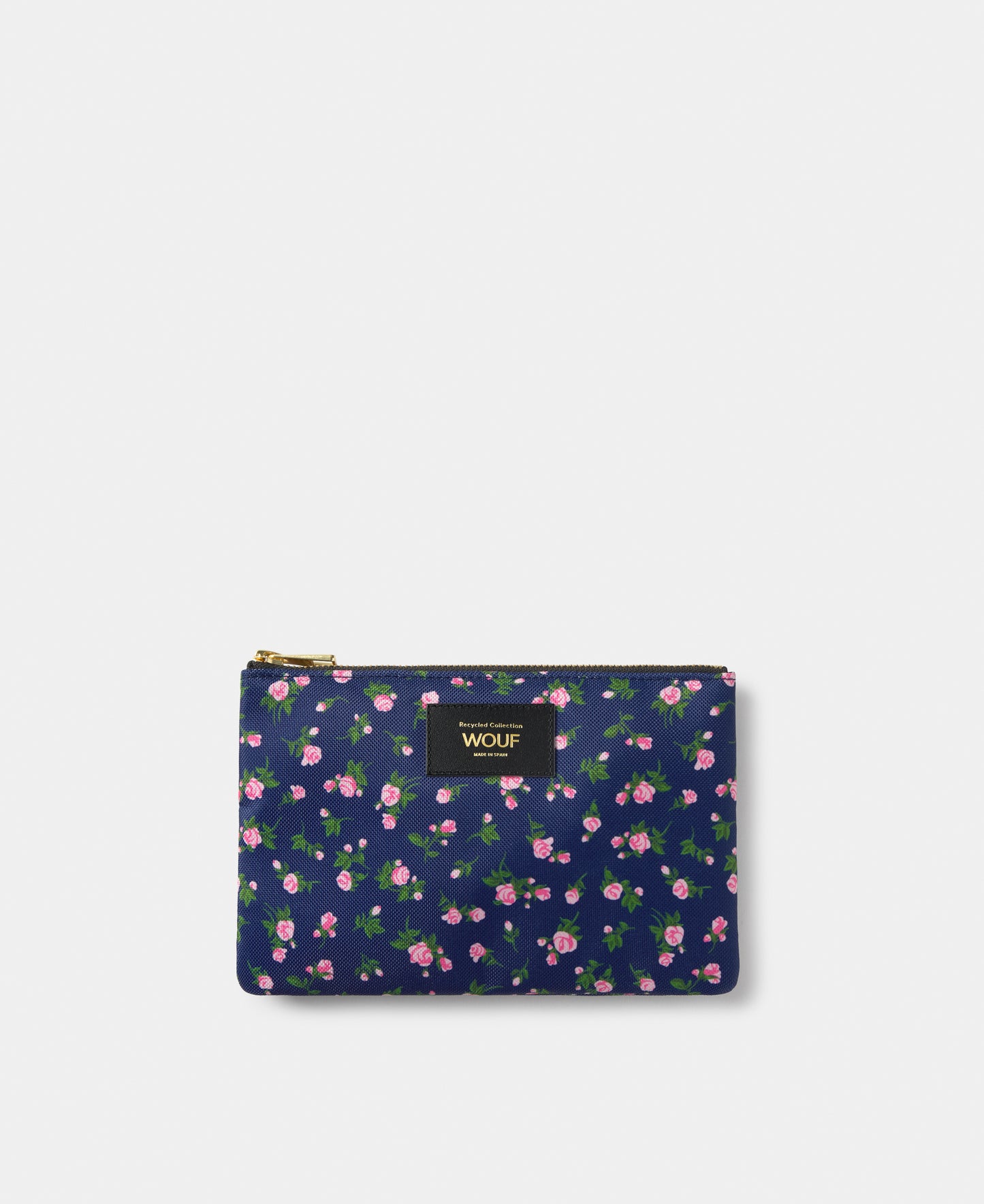 Edith pouch with pink and green floral print on a navy background - Wouf