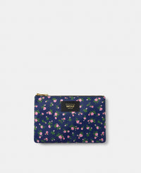Edith pouch with pink and green floral print on a navy background - Wouf