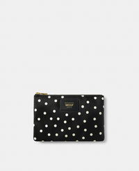 Grace pouch with white polka dot print on a black background - Wouf
