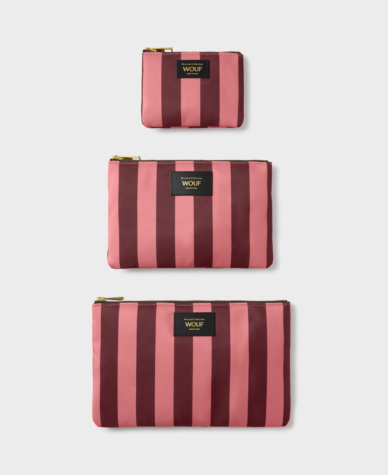 Sophie pouch set with pink and burgundy striped print - Wouf
