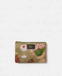 Tender pouch with multicolour illustrated print on a khaki background - Wouf