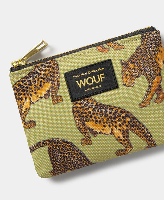 Detail of the Avo Leopard small pouch with green and black leopard print - Wouf
