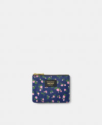 Edith small pouch with pink and green floral print on a navy background - Wouf