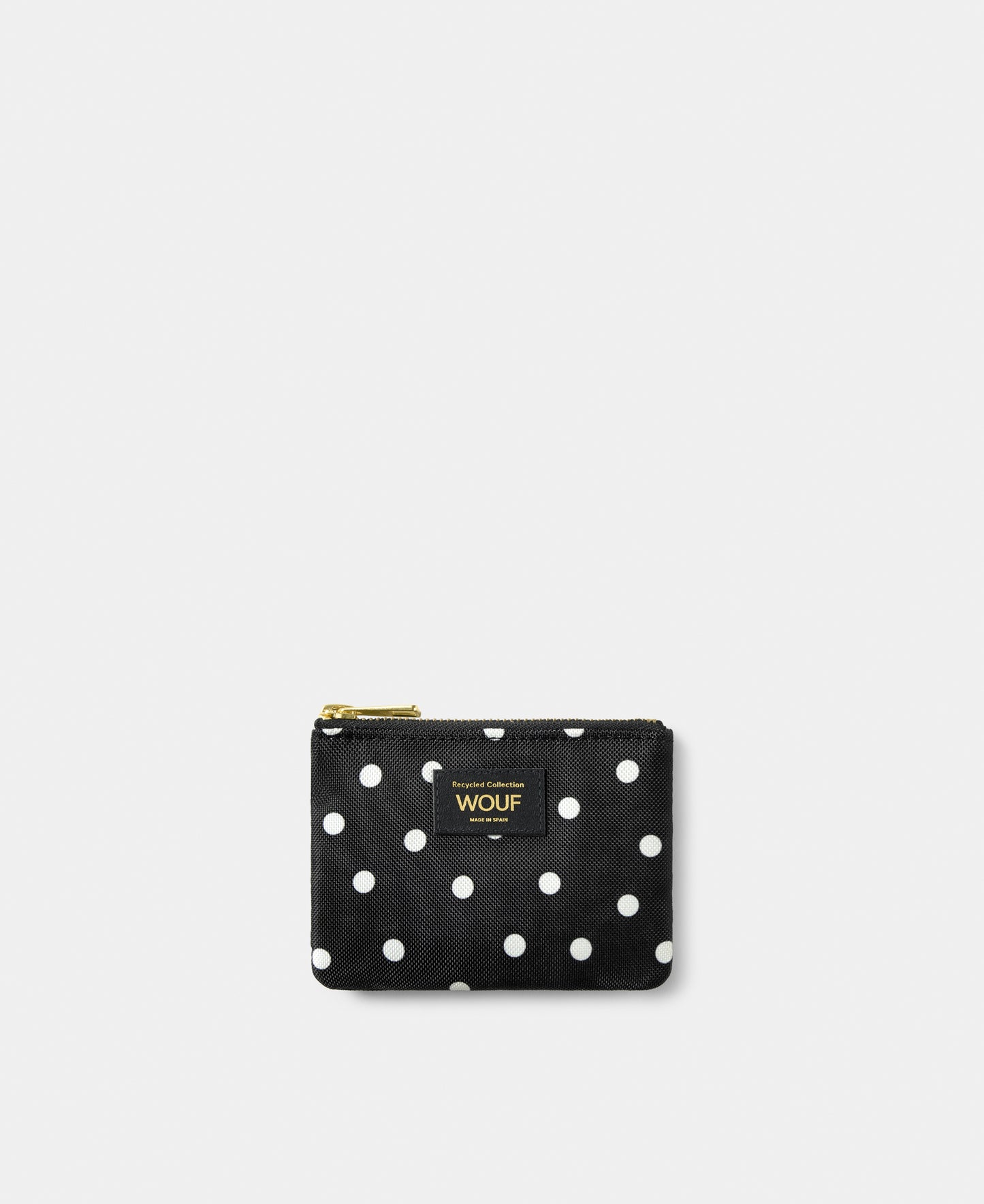 Grace small pouch with white polka dot print on a black background - Wouf