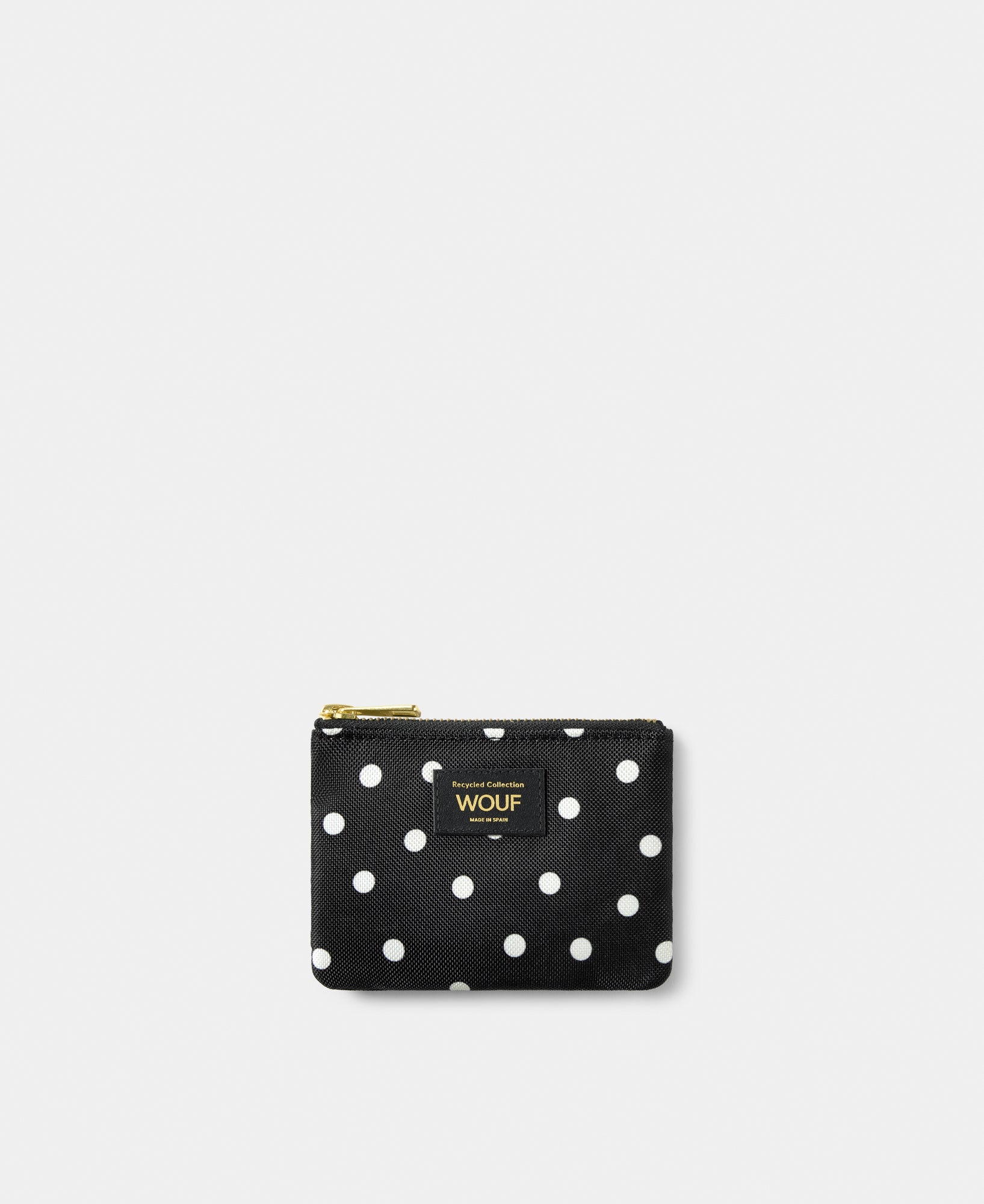 Grace small pouch with white polka dot print on a black background - Wouf