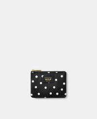 Grace small pouch with white polka dot print on a black background - Wouf